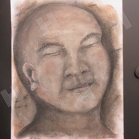 'Bliss' Pastel Painting on Paper, Framed, Spiritual, Buddha, Meditation, 9"x 12" - Picture 1 of 7